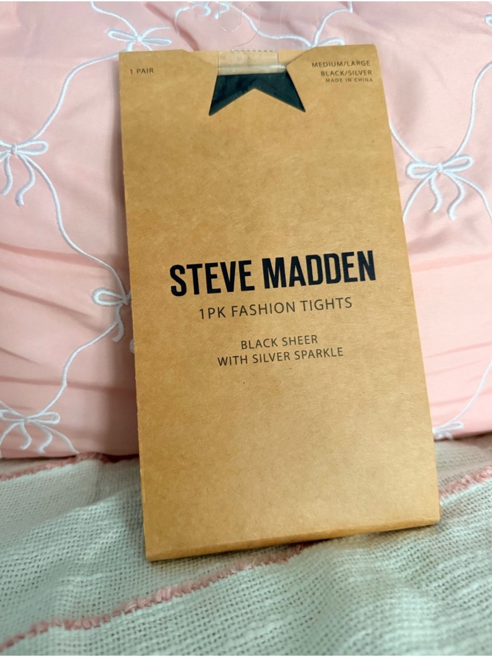 Steve Madden Black Sheer Tights with Silver Sparkle Accent